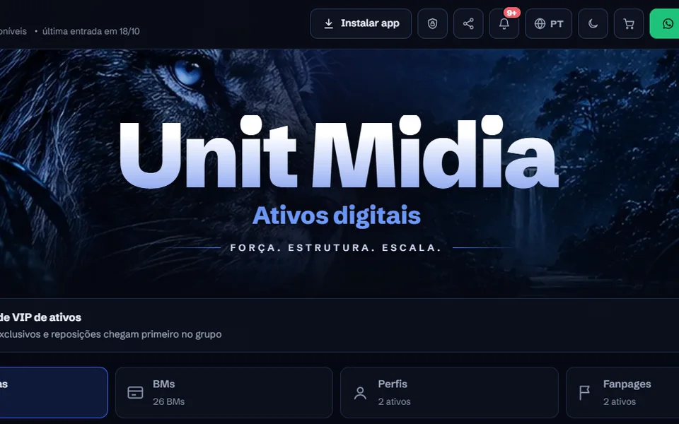 Captura da página inicial do site Unit Midia